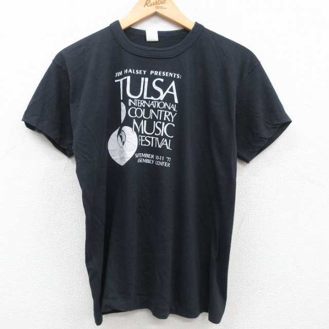 古着 半袖 ビンテージ ロック バンド Tシャツ メンズ 80年代 80s TULSA フェスティバル クルーネック 黒 ブラック Mサイズ 中 中古  古着の通販はau PAY マーケット - 古着屋RUSHOUT | au PAY マーケット－通販サイト