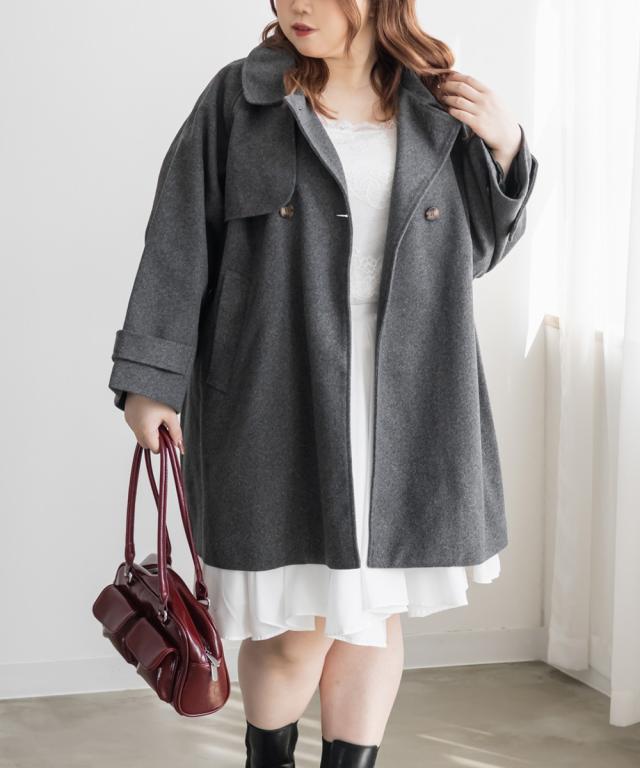 大きいサイズ/レディース/LL/3L/4L/2WAYカラーラグランスリーブフレアコート 大きいサイズ/レディース/LL/3L/4L/2WAYカラーラグランスリーブフレア