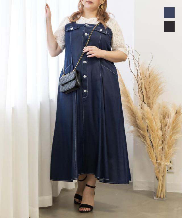 大きいサイズ/レディース/LL/3L/4L/CLETTEオリジナル★デニム風ジャンスカワンピースの通販は