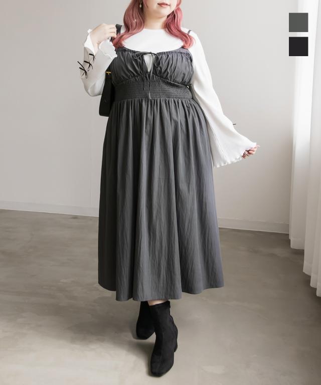 大きいサイズ/レディース/LL/3L/4L/CLETTEオリジナル★シャーリング切替リボンキャミワンピースの通販は 5,926円