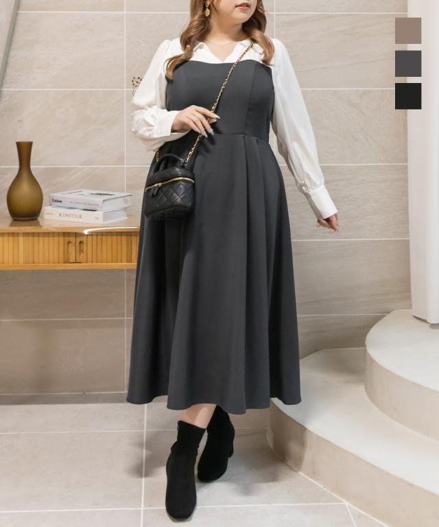 大きいサイズ/レディース/LL/3L/4L/CLETTEオリジナル★シャツレイヤード風ドッキングワンピースの通販は 5,998円