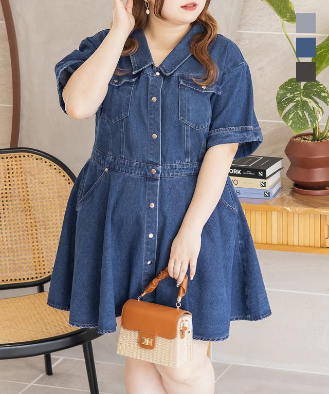 大きいサイズ/レディース/LL/3L/4L/CLETTEオリジナル★サファリ風デニムミニワンピース