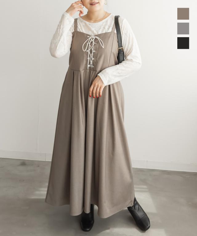 大きいサイズ/レディース/LL/3L/4L/CLETTEオリジナルレースアップジャンスカワンピース