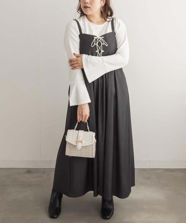 大きいサイズ/レディース/LL/3L/4L/CLETTEオリジナルレースアップジャンスカワンピース 大きいサイズ/レディース/LL/3L/4L/CLETTEオリジナルレースアップ