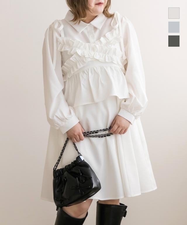 大きいサイズ/レディース/LL/3L/4L/CLETTEオリジナル★フリルビスチェセットミニシャツワンピースの通販は 8,117円