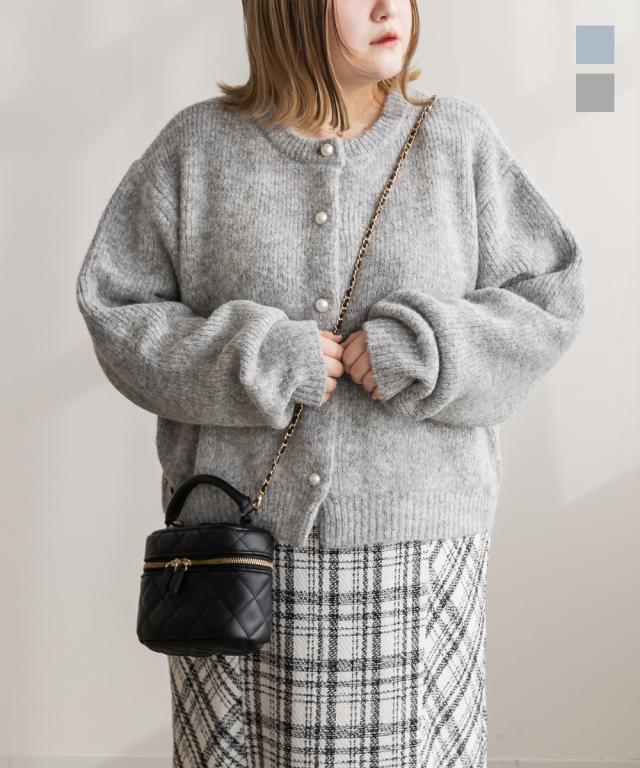 大きいサイズ/レディース/3L/4L/パールボタンクルーネックニットカーディガンの通販は 4,901円