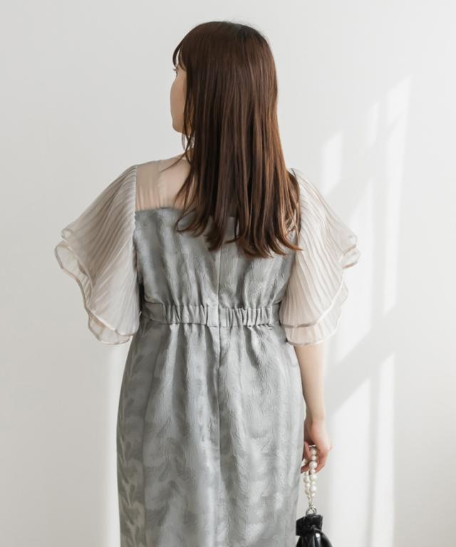 大きいサイズ/レディース/3L/4L/プリーツフレアスリーブレイヤード風