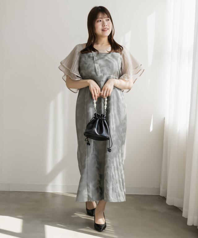 大きいサイズ/レディース/3L/4L/プリーツフレアスリーブレイヤード風