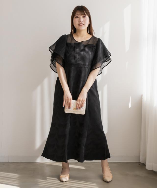 【完売商品】プリーツフレアスリーブレイヤード風ワンピースドレス 完売商品】プリーツフレアスリーブレイヤード風ワンピースドレス