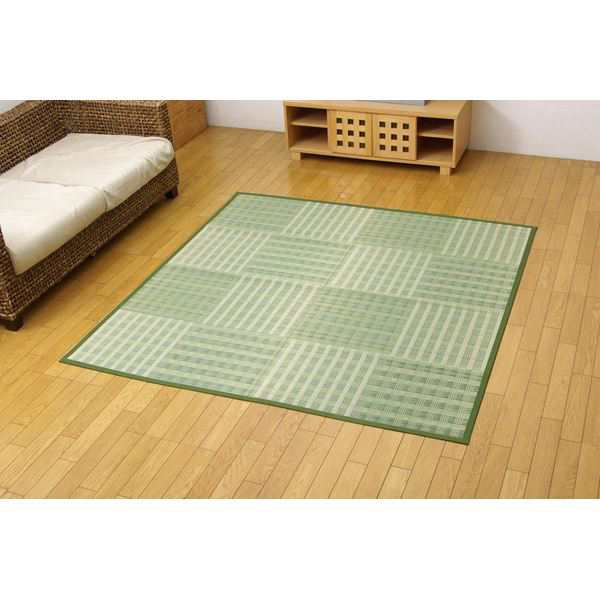 い草 花ござ/ラグマット 〔市松柄 グリーン 江戸間8畳 約348×352cm〕 抗菌防臭効果 調湿機能 〔リビング〕〔代引不可〕の通販は