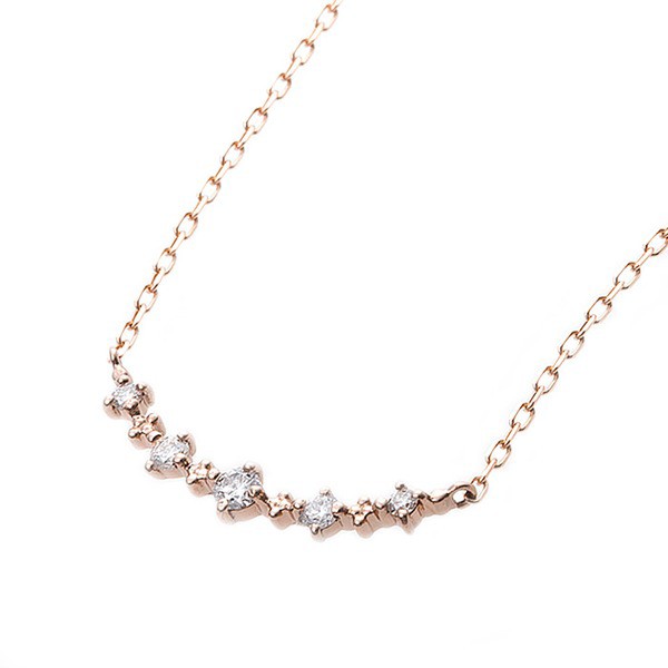 ダイヤモンド ネックレス 5粒 0.11ct K18 ピンクゴールド 5石 ダイヤ5ストーン ペンダント 鑑別カード付き〔代引不可〕の通販は 77,660円