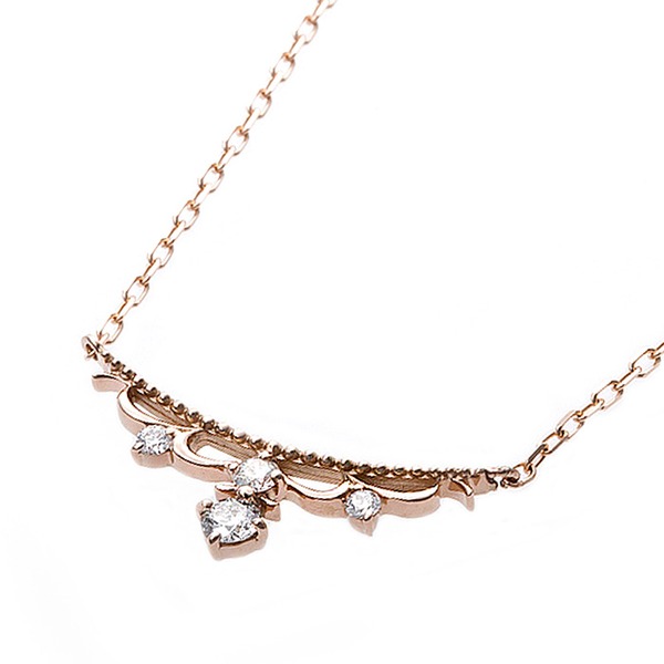 ダイヤモンド ネックレス 4石 0.1ct K18 ピンクゴールド ダイヤ4ストーン ティアラモチーフ ペンダント 鑑別カード付き〔代引不可〕の通販は 80,330円