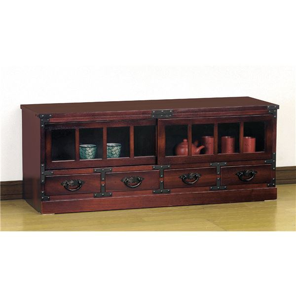 民芸調ローボード(テレビ台/テレビボード) 木製/桐 〔幅100cm〕木目調 〔完成品〕〔代引不可〕の通販は 34,080円