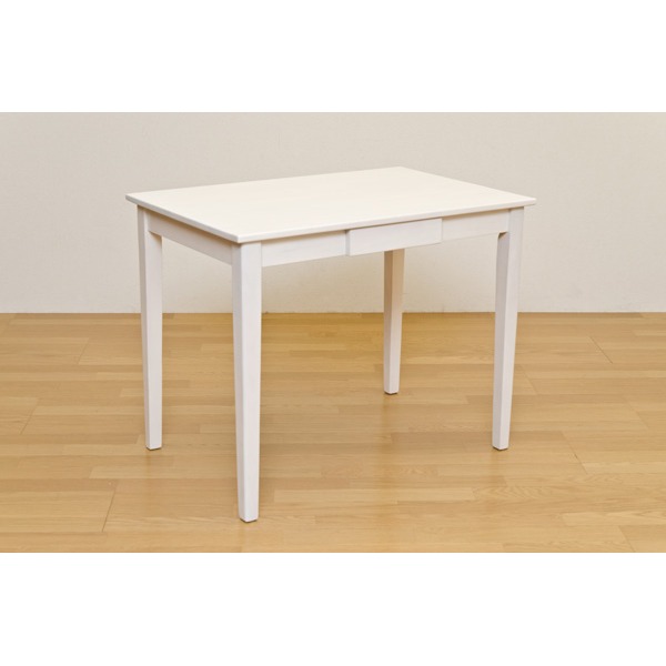 木製長方形テーブル 木製テーブル 〔長方形 90cm×60cm〕 引出し1杯付き ホワイト