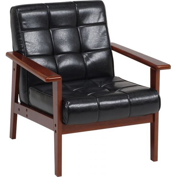 パーソナルチェア 1人掛け 約幅68cm ブラック 木製 脚付き 肘付き スチール ミッドセンチュリー風 リビング ダイニング 店舗〔代引不可〕の通販は 22,176円