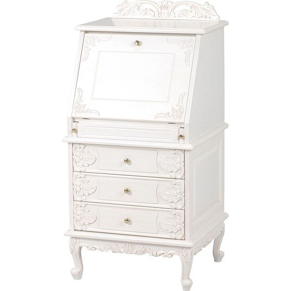 サイドテーブル 約幅58cm アンティークホワイト 木製 スライド棚 ヴィオレッタシリーズ ライティングテーブル リビング【代引不可】の通販は