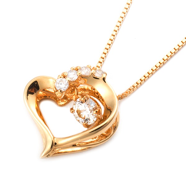 ダイヤモンドペンダント/ネックレス 一粒 K18 イエローゴールド 0.1ct ダンシングストーン 揺れるダイヤ ハートモーチフ 正規品タグ 鑑別書付き〔代引不可〕の通販は 88,780円