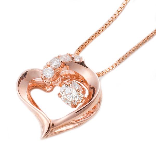 ダイヤモンドペンダント/ネックレス 一粒 K18 ピンクゴールド 0.1ct ダンシングストーン 揺れるダイヤ ハートモチーフ 正規品タグ 鑑別書付き〔代引不可〕の通販は 88,780円