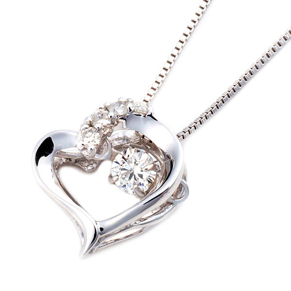 ダイヤモンドペンダント/ネックレス 一粒 K18 ホワイトゴールド 0.1ct ダンシングストーン 揺れるダイヤ ハート 正規品タグ 鑑別書付き〔代引不可〕の通販は 88,780円