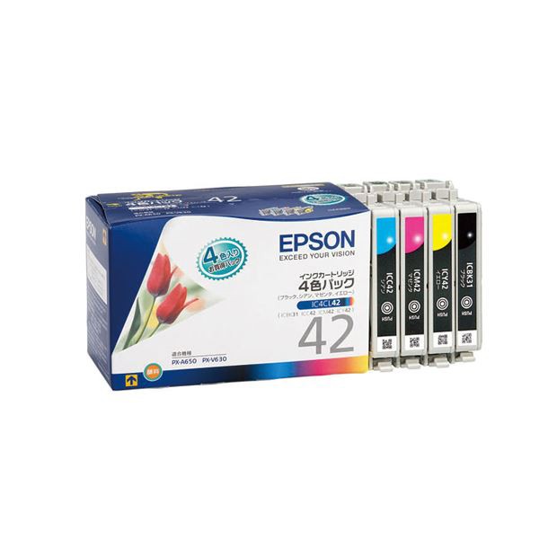 （まとめ） エプソン EPSON インクカートリッジ 4色パック IC4CL42 1箱（4個：各色1個） 〔×3セット〕〔代引不可〕