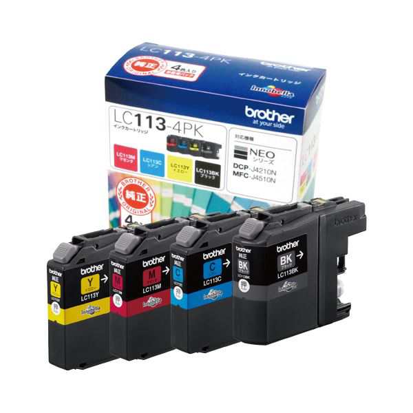 （まとめ） ブラザー BROTHER インクカートリッジ お徳用 4色 LC113-4PK 1箱（4個：各色1個） 〔×3セット〕〔代引不可〕