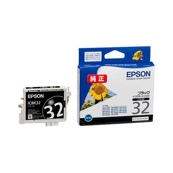 （まとめ） エプソン EPSON インクカートリッジ ブラック ICBK32 1個 〔×4セット〕〔代引不可〕の通販は