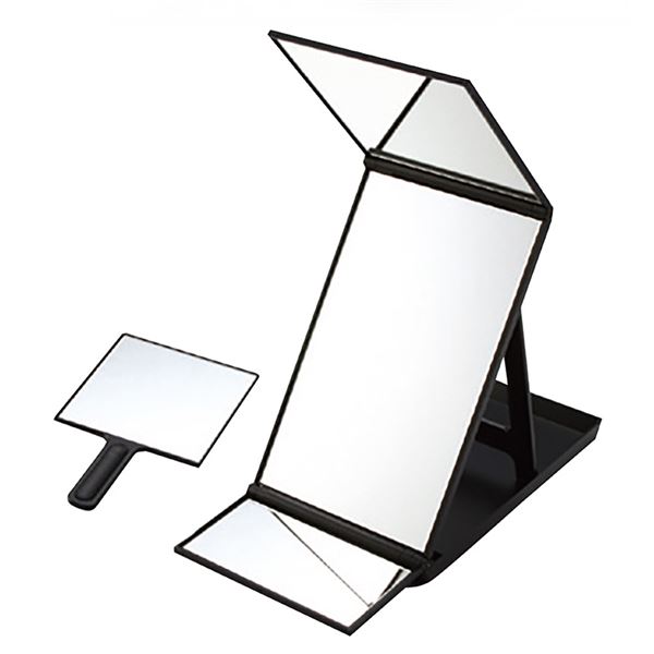 ヘアカラー用 卓上ミラー/化粧鏡 〔190cm×420cm×約450mm〕 日本製 角度調整可 折りたたみ式 ハンドミラー付き〔代引不可〕の通販は 8,606円