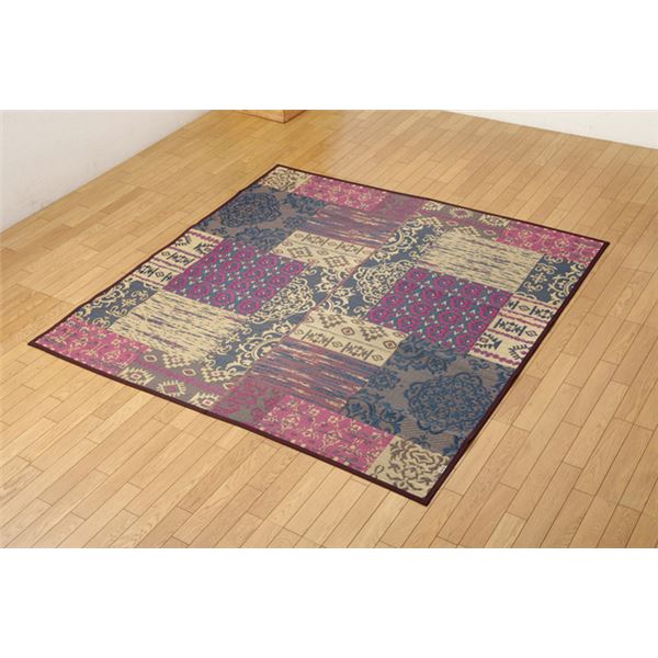 日本製 い草 ラグマット 〔オリエンタル柄 ブラウン 約191×191cm〕 抗菌 防臭 調湿機能付 〔リビング ダイニング〕〔代引不可〕の通販は