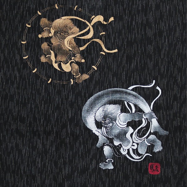 風神雷神の手書き絵・しじら織甚平 キングサイズ濃灰4L 風神雷神の手書き絵・しじら織甚平 キングサイズ濃灰3L 風神