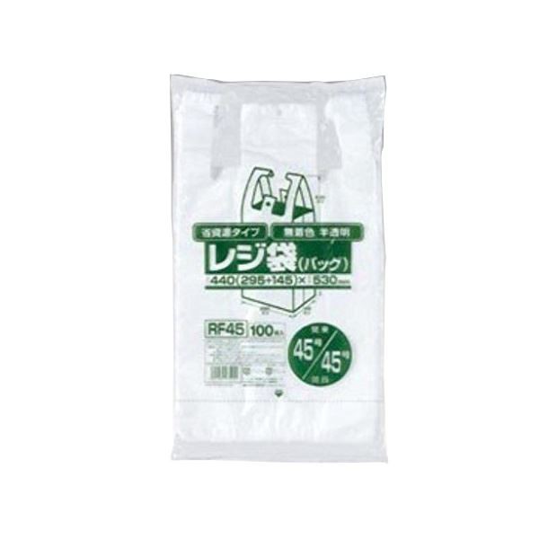 省資源レジ袋東45西45号100枚入HD半透明RF45 〔（20袋×5ケース）合計100袋セット〕 38-392〔代引不可〕