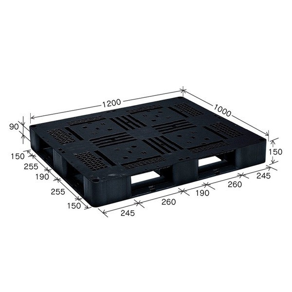 プラスチックパレット/物流資材 〔1200×1000mm 片面使用/ブラック〕 J-D4・1210 岐阜プラスチック工業〔代引不可〕