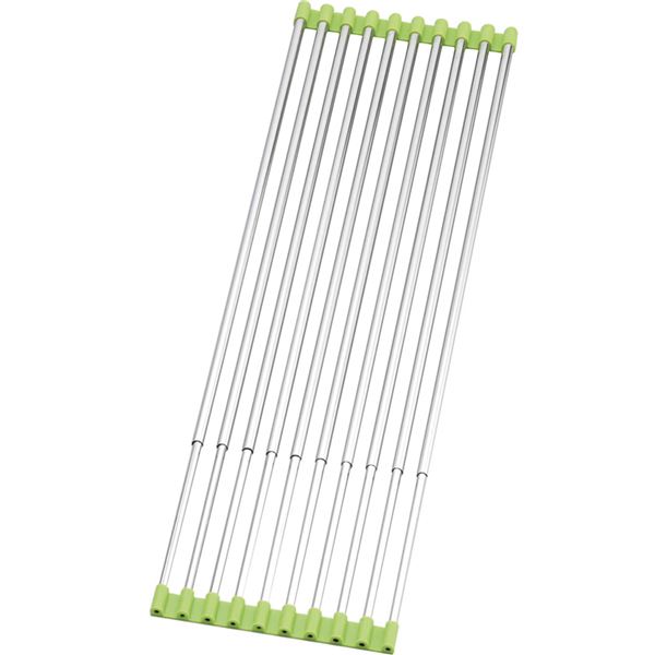 折りたたみ 水切りラック/キッチン用品 〔WIDE グリーン〕 約500〜900×185×11mm 日本製 ステンレス製 〔台所〕〔代引不可〕の通販は