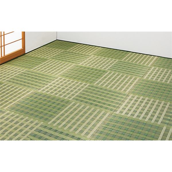 市松模様 い草花ござ/敷物 〔グリーン 江戸間6畳用〕 折りたたみ式 抗菌防臭効果 〔リビング ダイニング〕〔代引不可〕の通販は