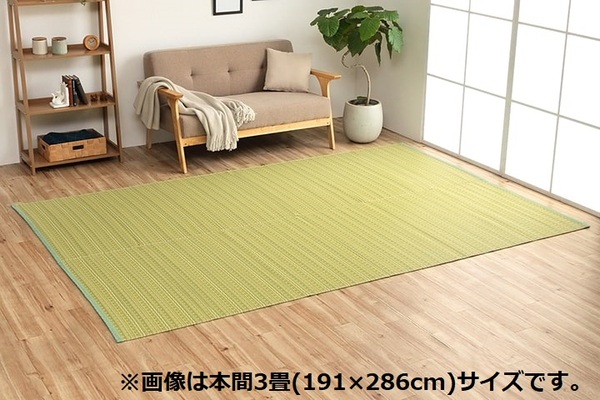 い草風 ラグマット/絨毯 〔グリーン 江戸間10畳 約435cm×352cm〕 洗える 日本製 防ダニ PPカーペット 〔リビング〕〔代引不可〕の通販は