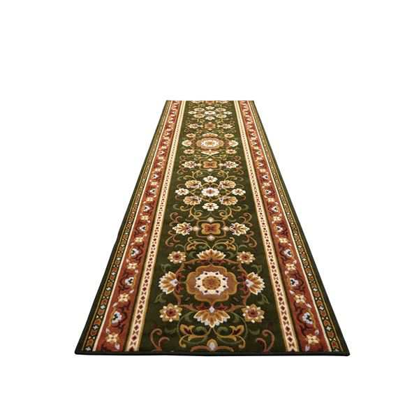 アラベスク柄 廊下敷き/フロアマット 〔グリーン 65×700cm〕 抗菌・防臭・吸水・速乾加工 滑りにくい加工 洗える 日本製〔代引不可〕の通販は