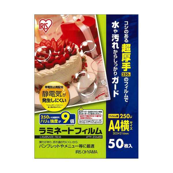 （まとめ）アイリスオーヤマ ラミネートフィルムA4ヨコ 250μ LFTY-25A450 1パック(50枚)〔×2セット〕〔代引不可〕