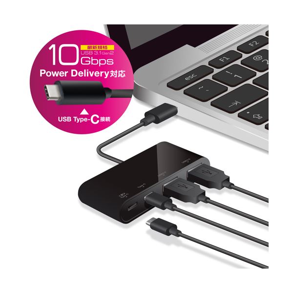 エレコム USBHUB／USB3.1（Gen2）／PD対応／Type-Cコネクタ／Aメス2ポート／Cメス2ポート／バスパワー／ブラック U3HC-A424P10BK〔代引不可〕の通販は 9,716円