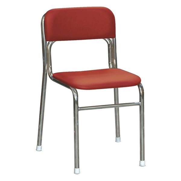 軽量 スタッキングチェア 〔5脚セット レッド×クロムメッキ 幅46cm 重さ4.7kg〕 日本製 防汚仕様 スチール〔代引不可〕