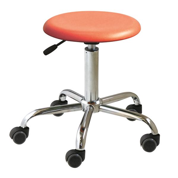 キャスター付き 丸椅子 〔オレンジ×クロームメッキ〕 幅50cm 日本製 スチール〔代引不可〕の通販は