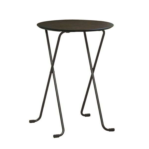 折りたたみハイテーブル 〔丸型 ダークブラウン×ブラック〕 幅60cm 日本製 木製 スチールパイプ 〔ダイニング リビング〕〔代引不可〕の通販は