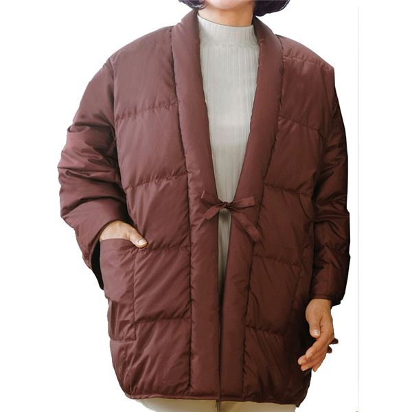 あったか羽毛 半天/防寒着 〔レディース ワイン〕 着丈約80cm 洗える 撥水加工 軽量 ダウン使用 ポケット付き〔代引不可〕[21] あったか羽毛 半天/防寒着 〔レディース ワイン〕 着丈約80cm