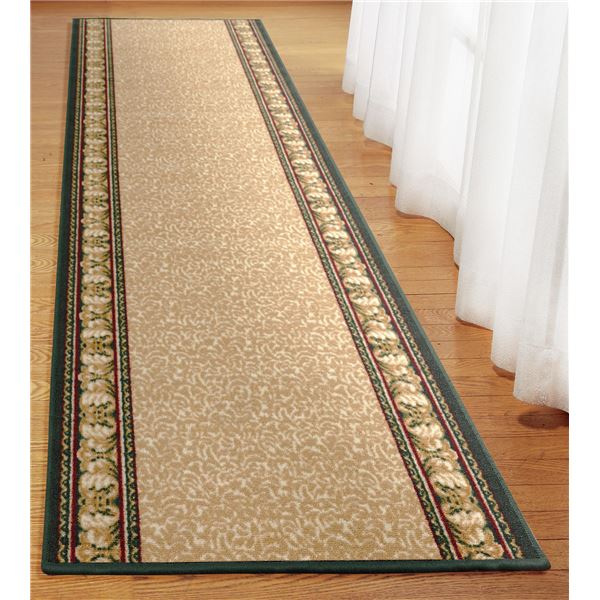 オリエンタル柄 廊下敷き/ラグマット 〔ベージュ 80×700cm〕 長方形 洗える 防滑加工 『アイラス』 〔玄関 キッチン〕〔代引不可〕の通販は