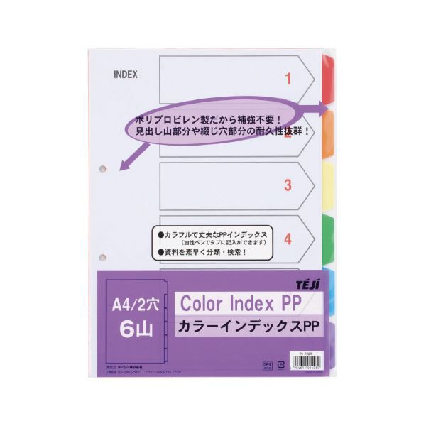 （まとめ）テージー カラーインデックスPP A4S 2穴6山 IN-1406〔×100セット〕〔代引不可〕