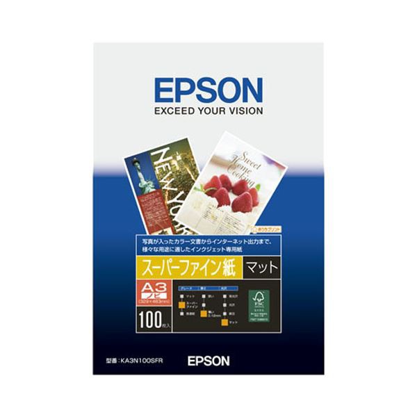 (まとめ) エプソン EPSON スーパーファイン紙 A3ノビ KA3N100SFR 1箱（100枚） 〔×5セット〕〔代引不可〕