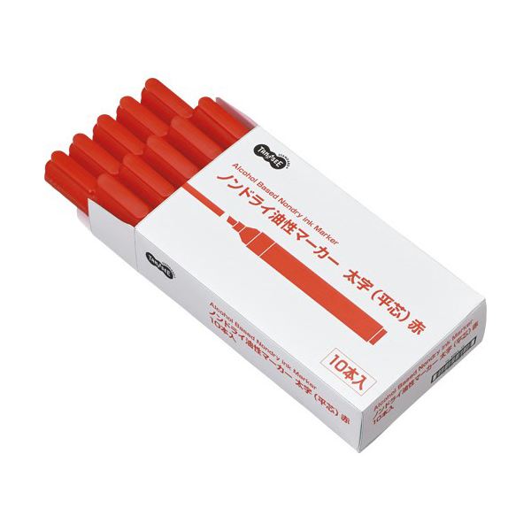 TANOSEEキャップ式ノンドライ油性マーカー シングル 太字（平芯） 赤 1セット（50本） 〔×10セット〕〔代引不可〕の通販は