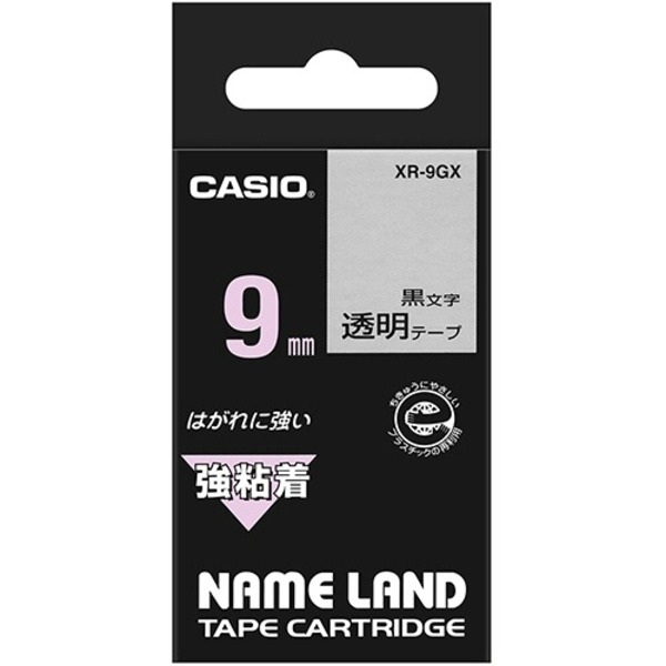 (まとめ) カシオ CASIO ネームランド NAME LAND 強粘着テープ 9mm×5.5m 透明／黒文字 XR-9GX 1個 〔×10セット〕〔代引不可〕の通販は 12,190円