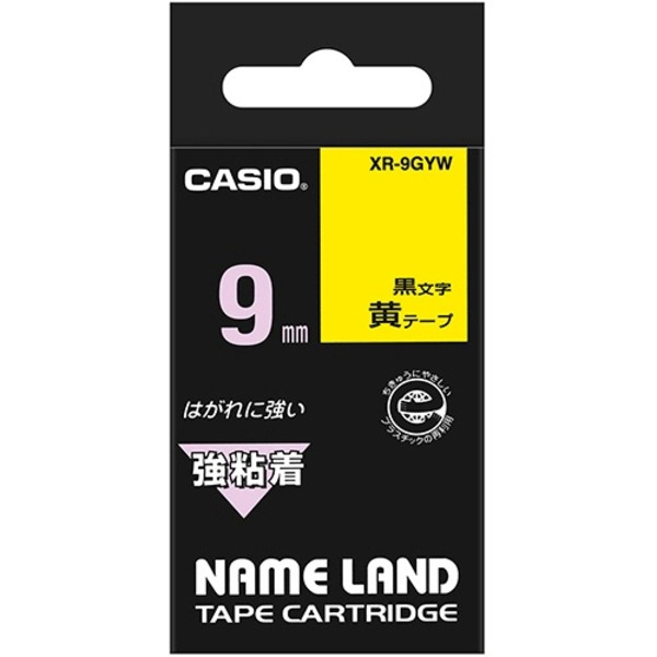 (まとめ) カシオ CASIO ネームランド NAME LAND 強粘着テープ 9mm×5.5m 黄／黒文字 XR-9GYW 1個 〔×10セット〕〔代引不可〕の通販は