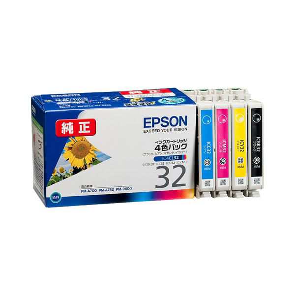 (まとめ) エプソン EPSON インクカートリッジ 4色パック IC4CL32 1箱（4個：各色1個） 〔×10セット〕〔代引不可〕