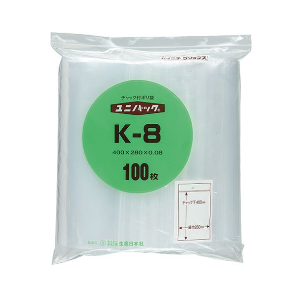 (まとめ) セイニチ ユニパック チャック付ポリエチレン ヨコ280×タテ400×厚み0.08mm K-8 1パック（100枚） 〔×10セット〕〔代引不可〕