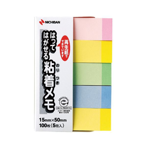 (まとめ) ニチバン ポイントメモ 再生紙 15×50mm パステルライン混色 F-4KP 1パック(5冊) 〔×30セット〕〔代引不可〕